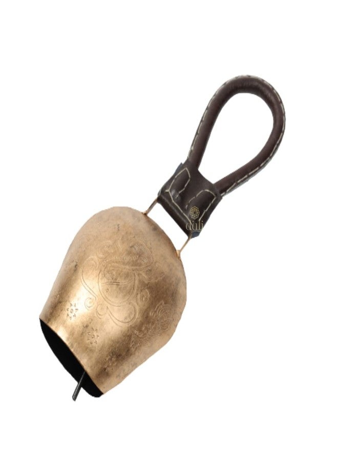 DULI جرس بقرة سويسري من دوللي، يزين الباب الرئيسي للمنزل أو المكتب، ديكور ديني وروحي، مصنوع من المعدن السويسري، مقاس 12 × 6 بوصة، مناسب لتعليق تمثال غانيشا (جرس البقرة: ذهبي). - Image 4